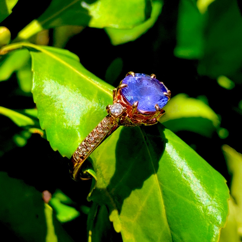 Tanzanite & Diamond Lotus Ring in Rose Gold size 6